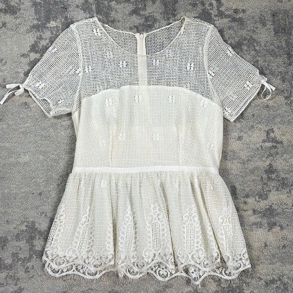 Luba by Hannah Payne Mesh Lace Peplum Babydoll Top Blouse Feminine Bridal White - Picture 7 of 13